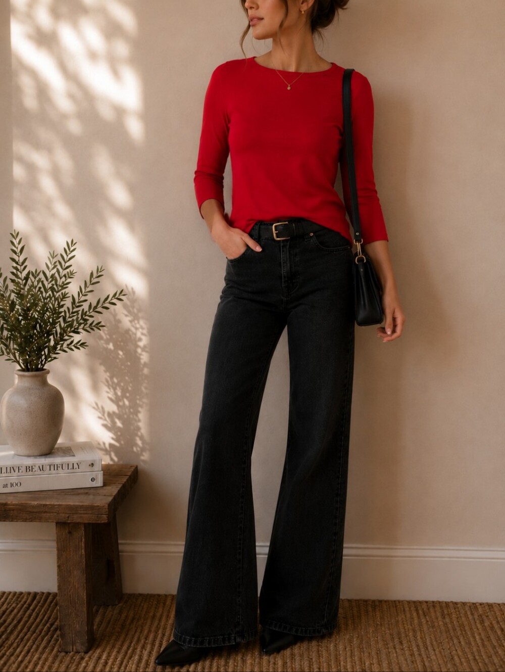 NWT Karen Scott Red Cotton 3/4 Sleeve Top - Picture 1 of 5